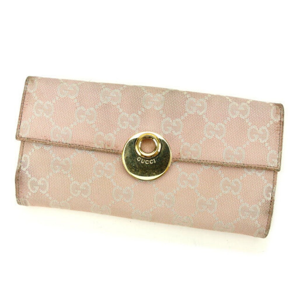 Gucci Wallet Purse Long Wallet G Logos Pink White Woman Authentic Used S387